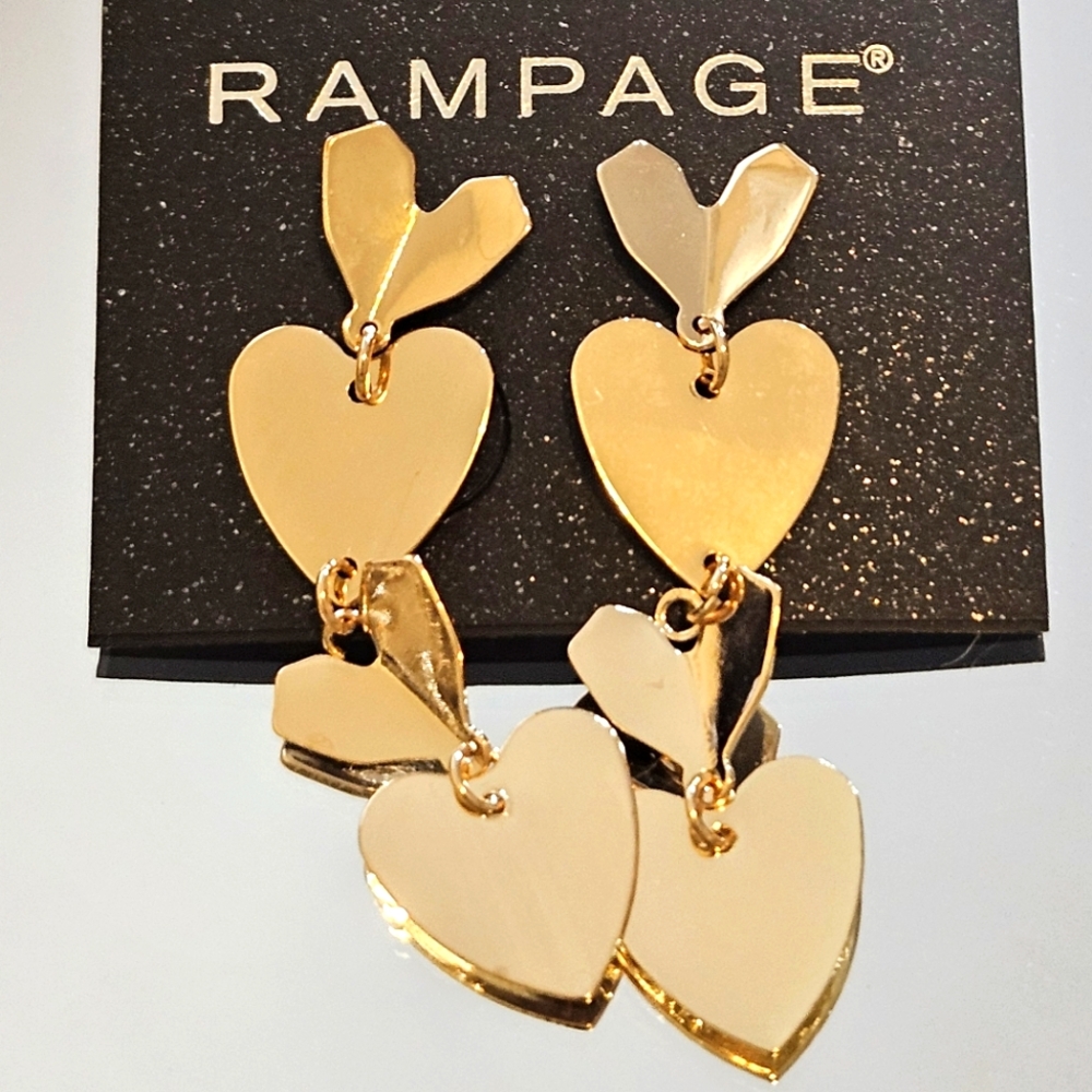 Gold Tone Heart Dangle Earrings